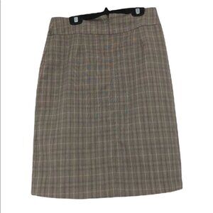 Suzy Shier taupe plaid pencil  skirt back slit knee length